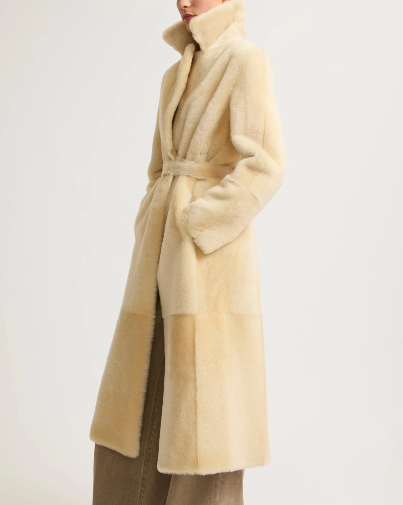 Long reversible belted shearling coat A - Imagen 3