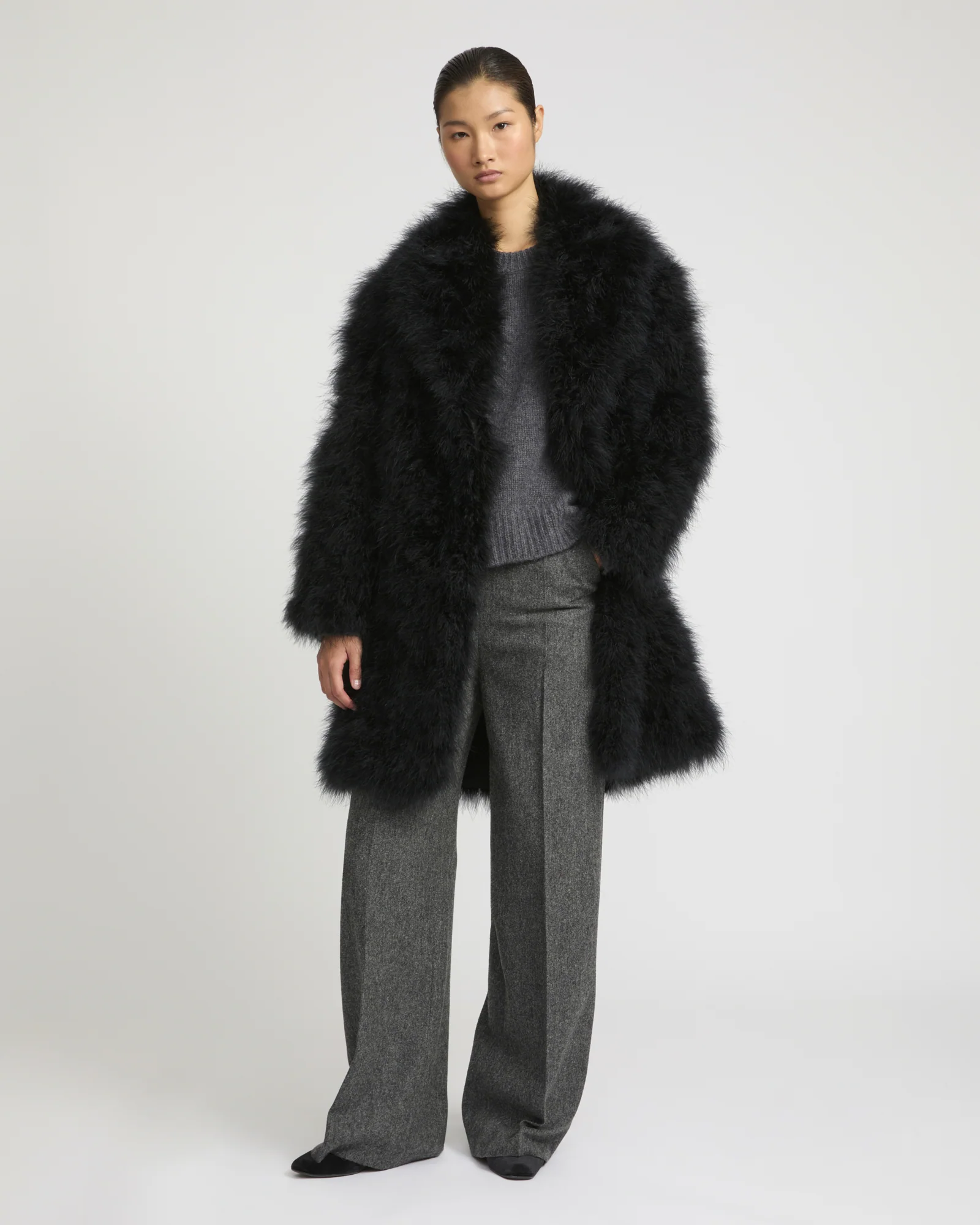 Feather shawl collar coat K - Imagen 2