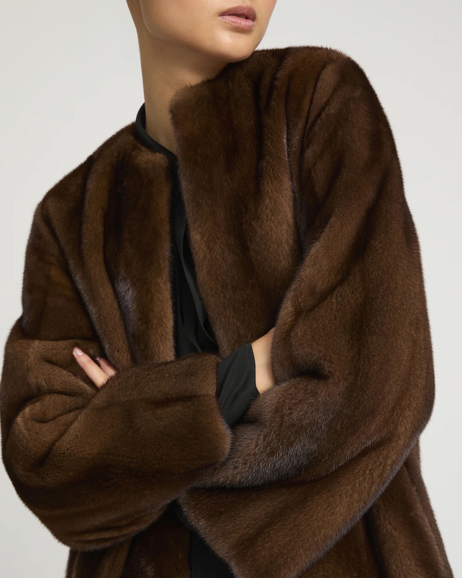 Maxi belted coat in long-haired mink fur C - Imagen 2