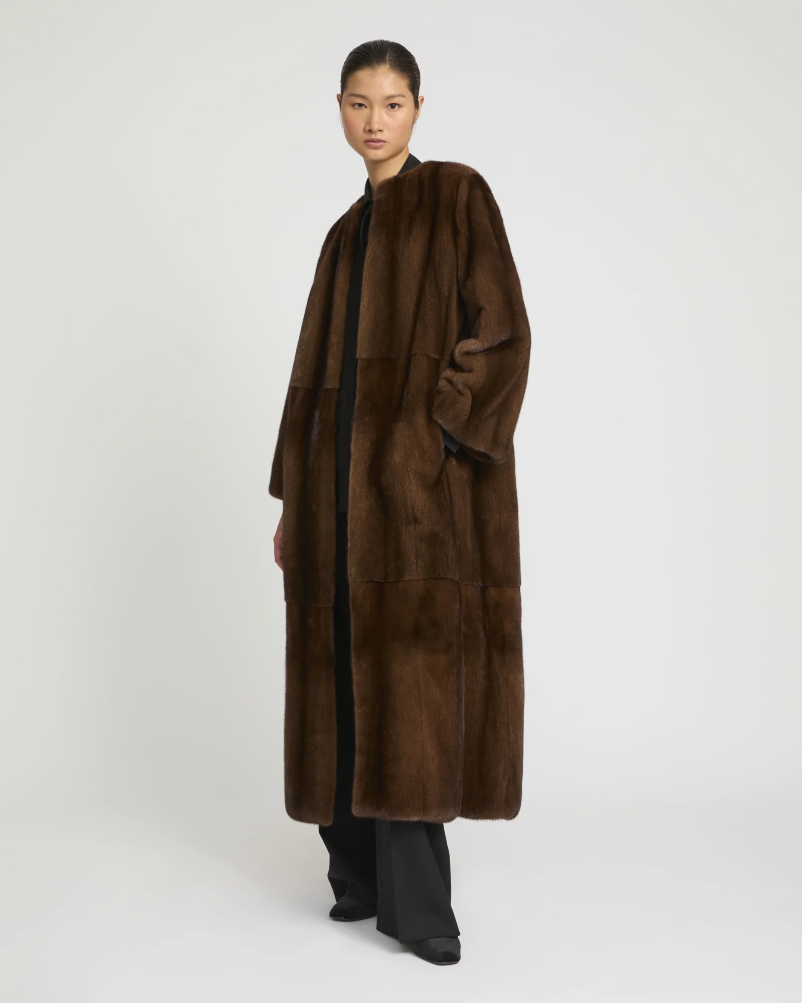 Maxi belted coat in long-haired mink fur C - Imagen 3