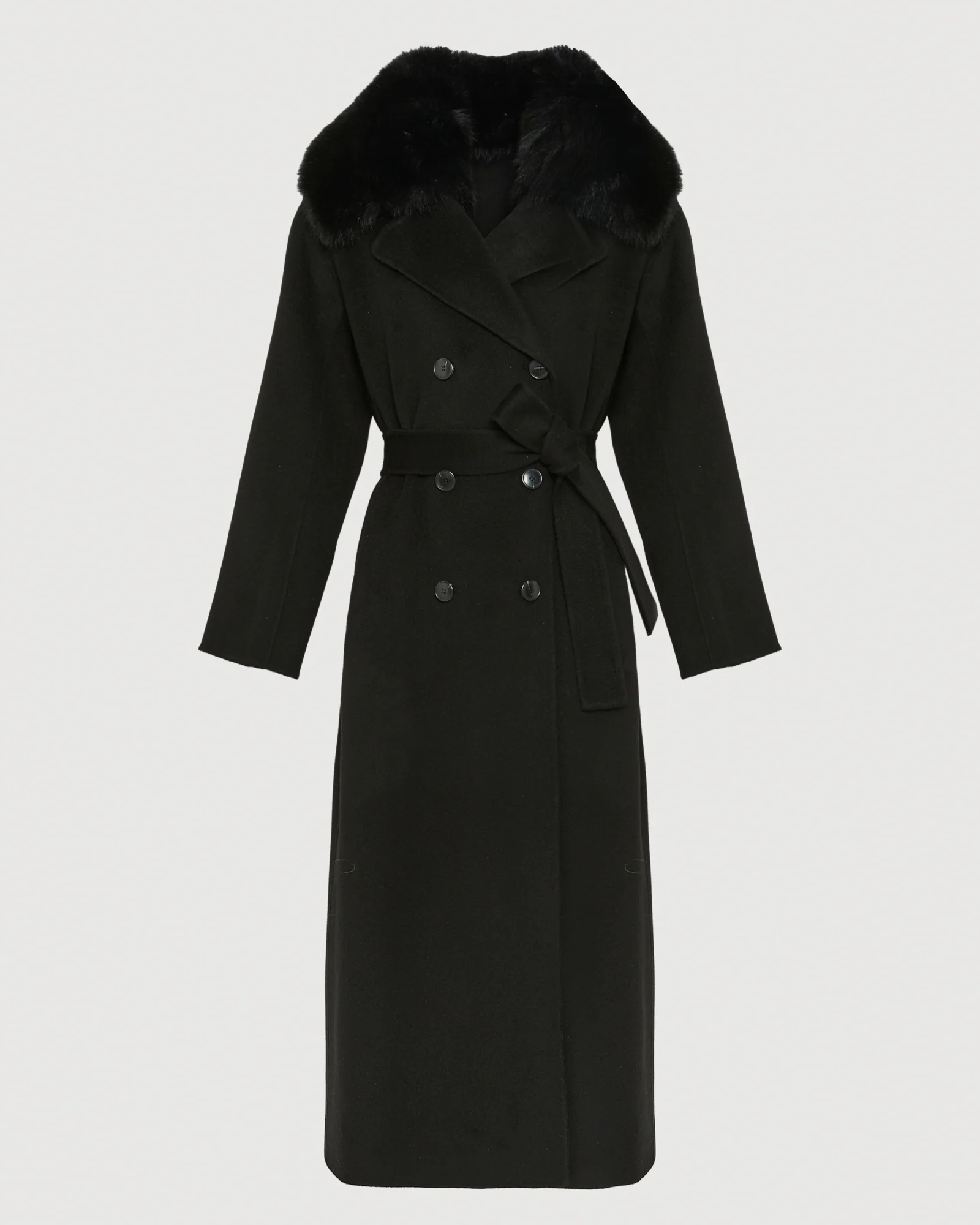 Belted coat in cashmere wool with fox fur collar E - Imagen 6
