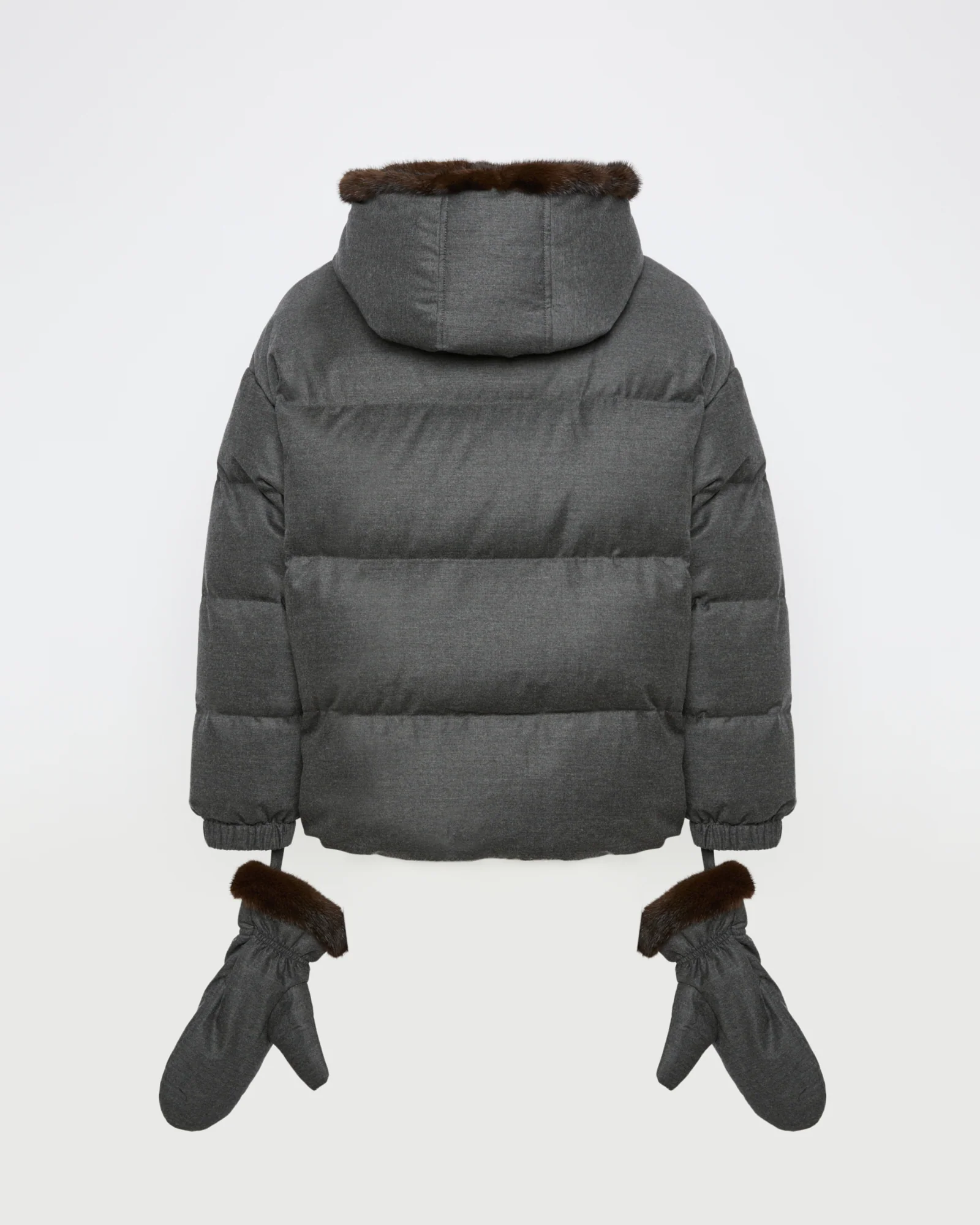 Short hooded down jacket with mink fur inner hood and removable mittens N - Imagen 6