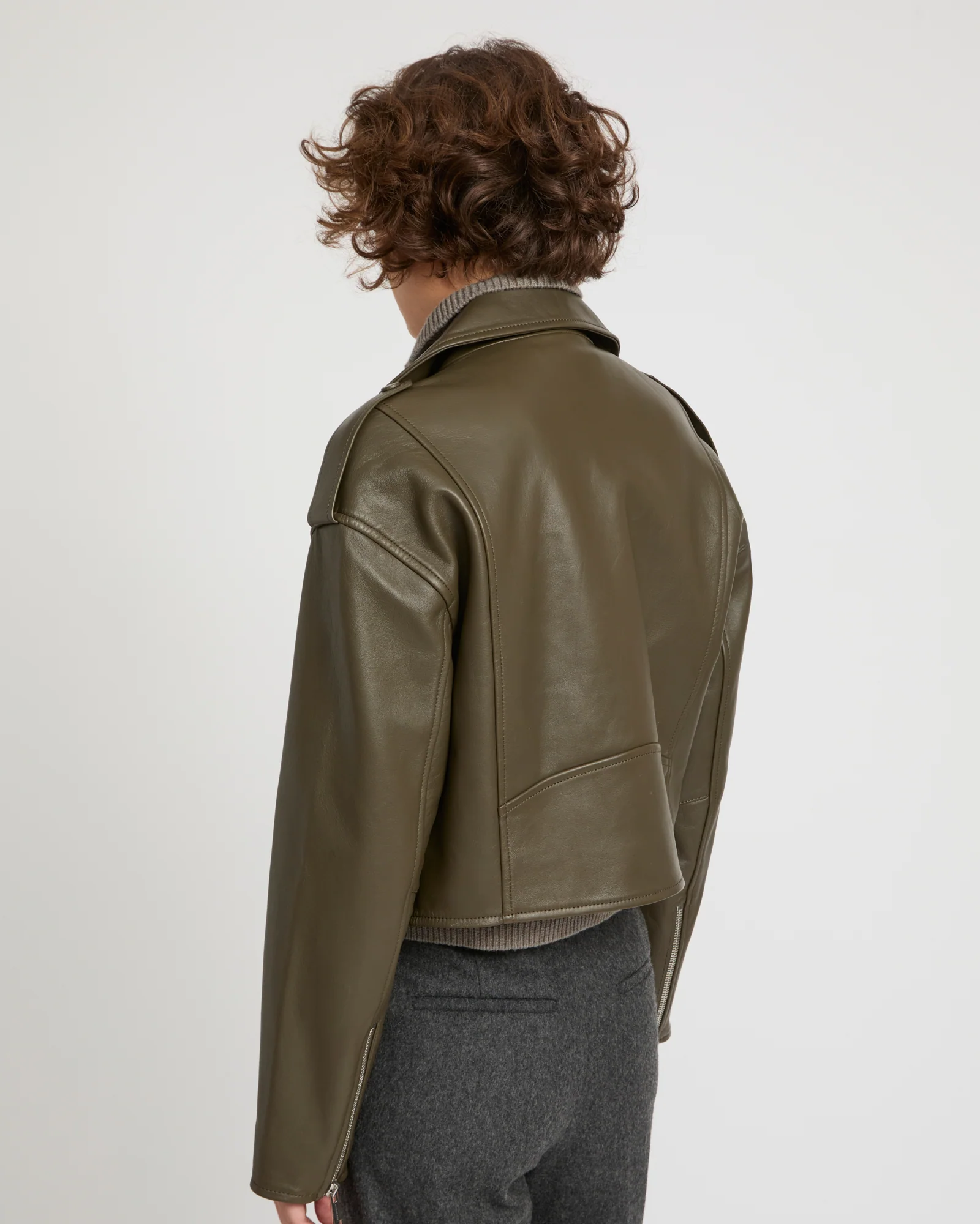 Cropped lambskin biker jacket N - Imagen 3